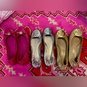 Three pairs of Tory Burch flats all size 9.5